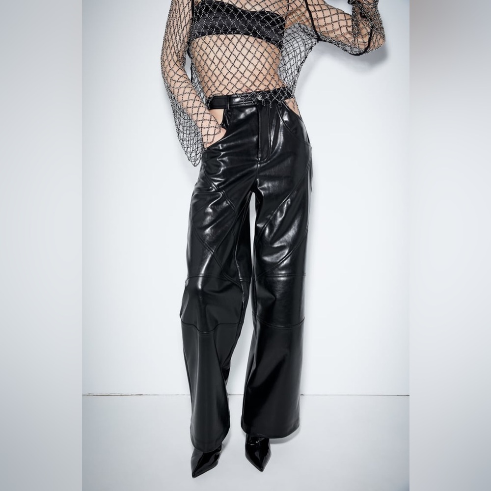 NWT Zara Faux Leather Cut-Out Trousers XL 🖤 Statement • Chic • Night-Out Ready